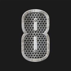 Metallic style silver number Eight. Iron number 8 isolated in vector