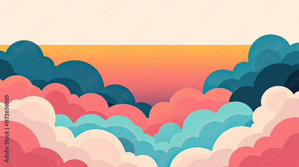 Poster minimal skies concept. a vibrant abstract gradient sky filled with colorful clouds during sunset.