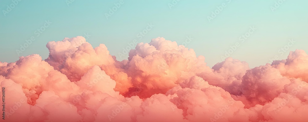 Poster minimal skies concept. beautiful pink clouds under a serene blue sky create a calming atmosphere.