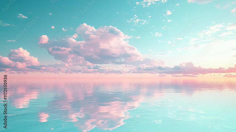 Poster minimal skies concept. serene ocean view with pastel skies and calm waters, creating a peaceful atmo