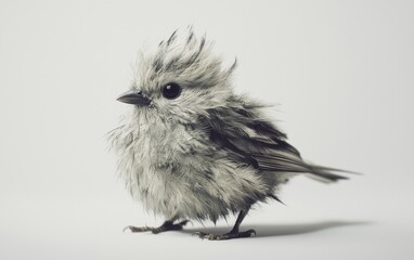 Fototapeta premium Fluffy bird standing on a surface with soft lighting in a minimalistic setting