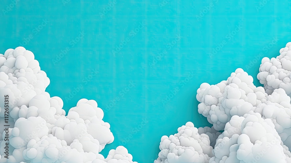 Aufkleber minimal skies concept. fluffy white clouds against a vibrant turquoise sky, creating a serene atmosp