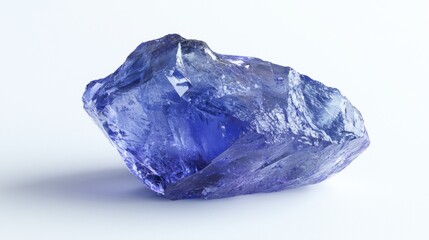 Fototapeta premium Beautiful raw tanzanite crystal showcasing vivid blue and violet hues against a clean white background