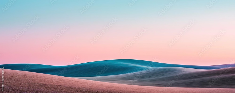 Poster minimal skies concept. serene waves of sand and soft colors create a tranquil desert landscape at su