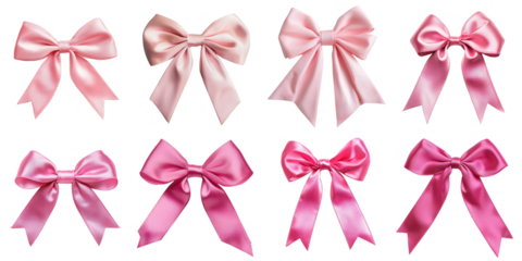 Pink bow ribbon png set collection in 3d transparent no background in item decoration concept.