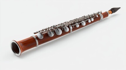 Naklejka premium Unique wooden instrument with silver keys displayed on a plain background