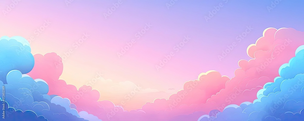 Poster minimal skies concept. a beautiful gradient sky filled with colorful clouds at dusk.