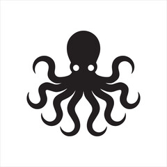 A black octopus icon vector illustration.