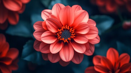 Stunning Coral Dahlia Blossom: A Close-Up Macro Photography