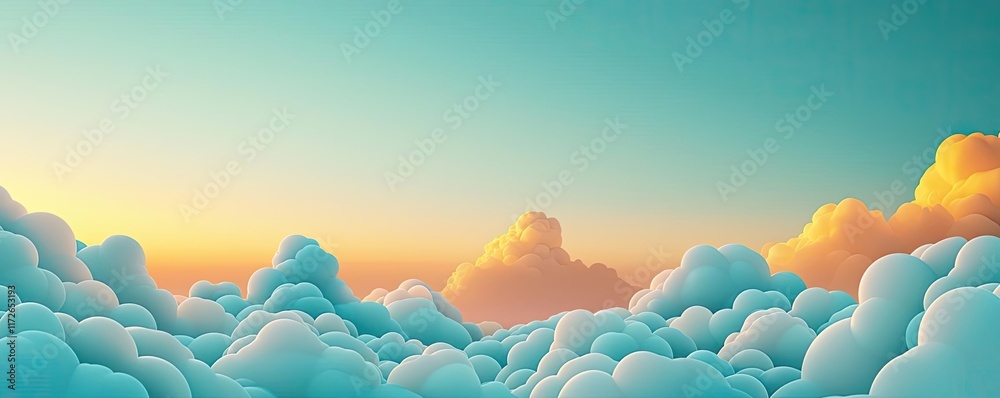 Poster minimal skies concept. a stunning view of colorful clouds during sunset, creating a serene and peace