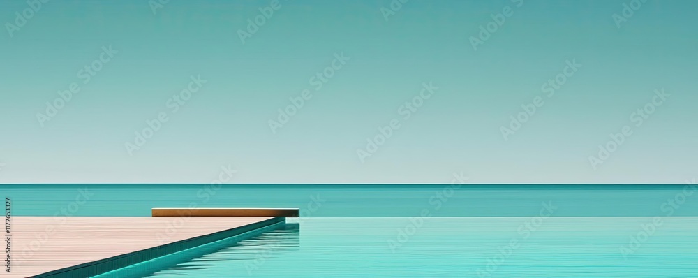 Aufkleber minimal skies concept. serene view of a tranquil poolside merging with the calm ocean waters.