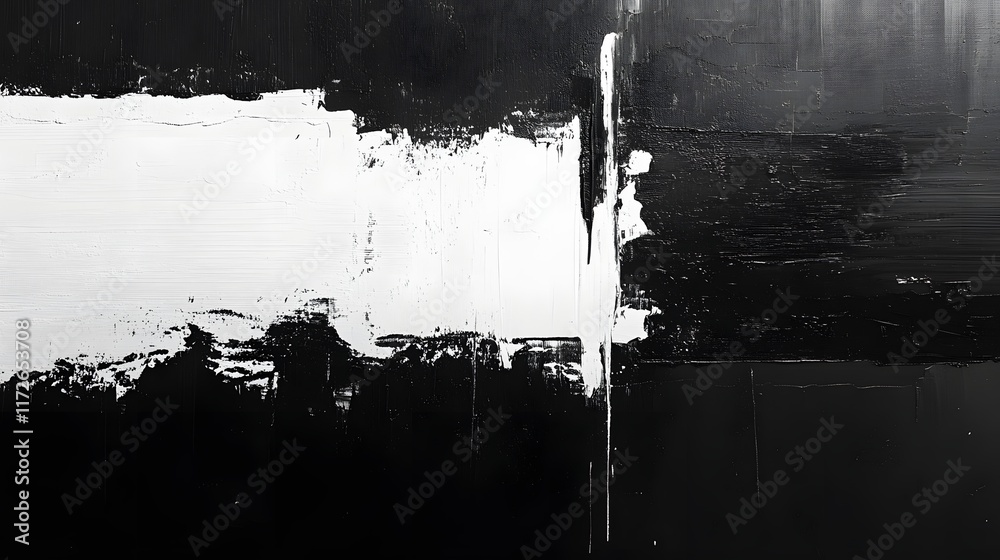 Poster abstract black and white backgrounds. a striking abstract artwork featuring bold black and white bru