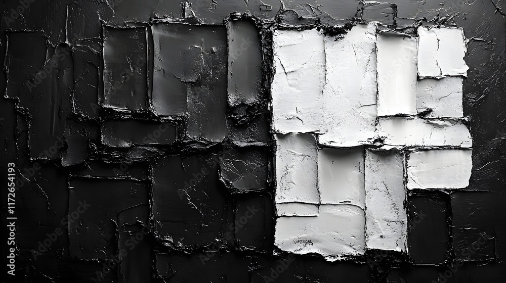 Poster abstract black and white backgrounds. a striking abstract painting featuring a bold contrast between