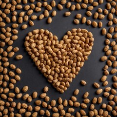 Shelled peanuts arranged in the shape of a heart.