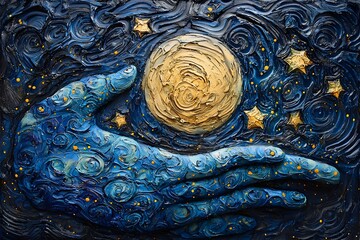 Ethereal Fingerprint Starscape Celestial Patterns and Cosmic Swirls in Vibrant Blue and Gold