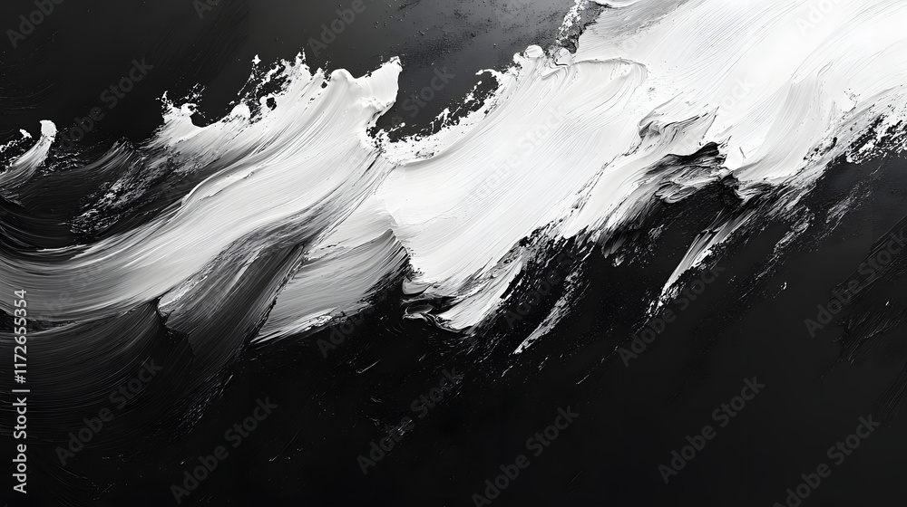 Poster abstract black and white backgrounds. a striking abstract painting featuring bold black and white br
