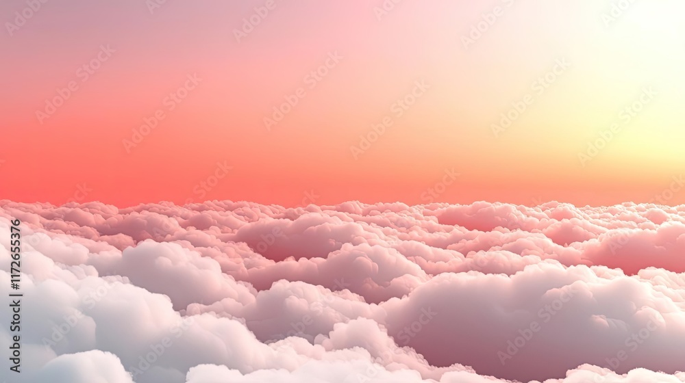 Poster minimal skies concept. serene sunset above soft clouds, creating a peaceful and dreamy atmosphere.