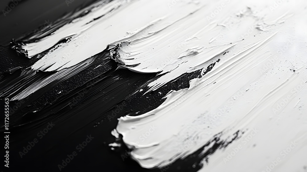 Poster abstract black and white backgrounds. close-up of a black and white abstract painting with visible b