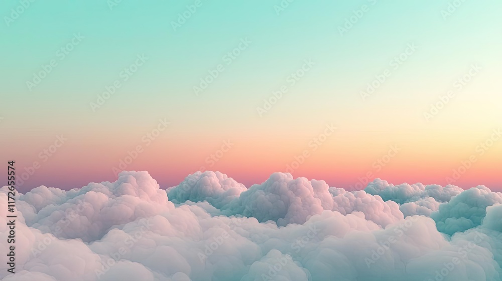 Poster minimal skies concept. a serene view of soft clouds against a pastel sky, creating a tranquil atmosp