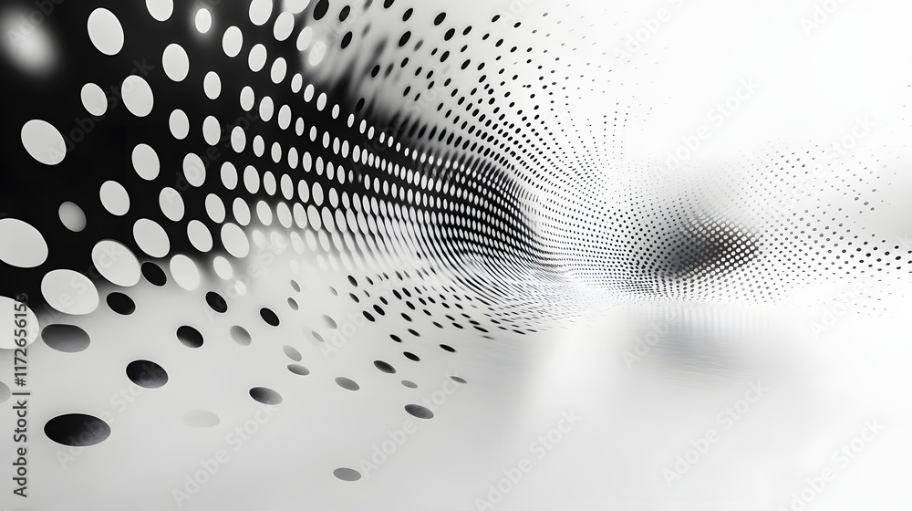Aufkleber Abstract Black and White Backgrounds. Abstract grayscale image featuring a swirling pattern of dots, creating a dynamic and visually appealing design.
