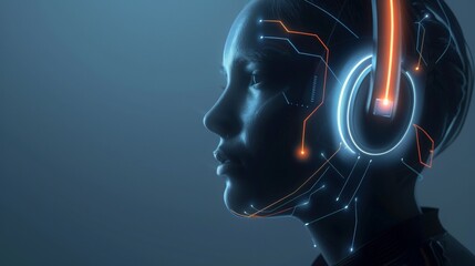 Futuristic Woman with Glowing Lines, Headphones, and Artificial Intelligence