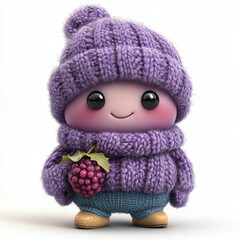 Cute Cartoon Elderberry Character Dressed for Cold Weather Fun