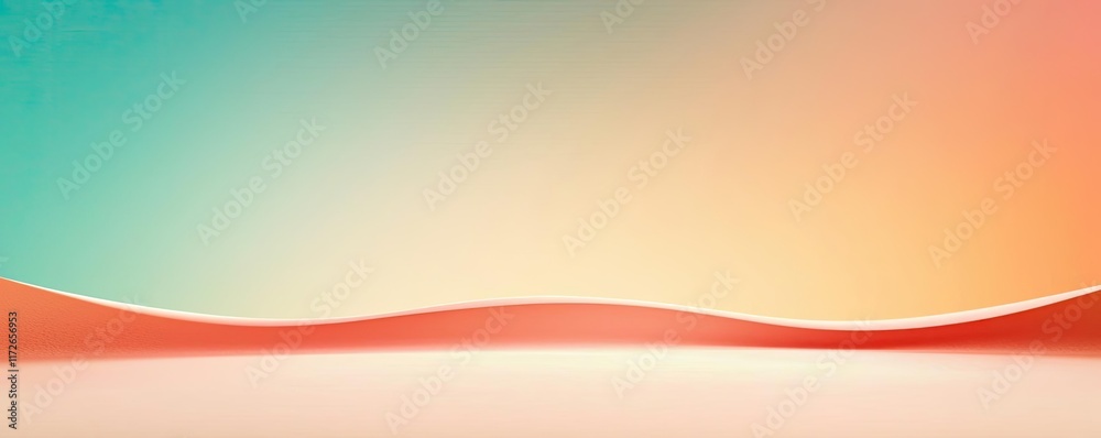 Poster Minimal skies idea. Abstract gradient background with smooth waves in calming turquoise and orange hues.