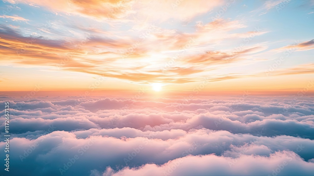 Poster minimal skies idea. a breathtaking sunrise above the clouds, casting vibrant colors and creating tra