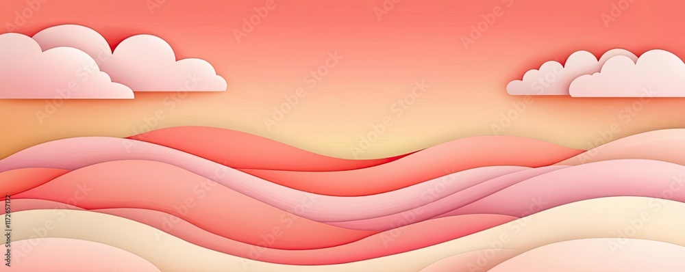 Poster minimal skies idea. a serene landscape with soft layers in warm pastel tones, evoking calmness and c