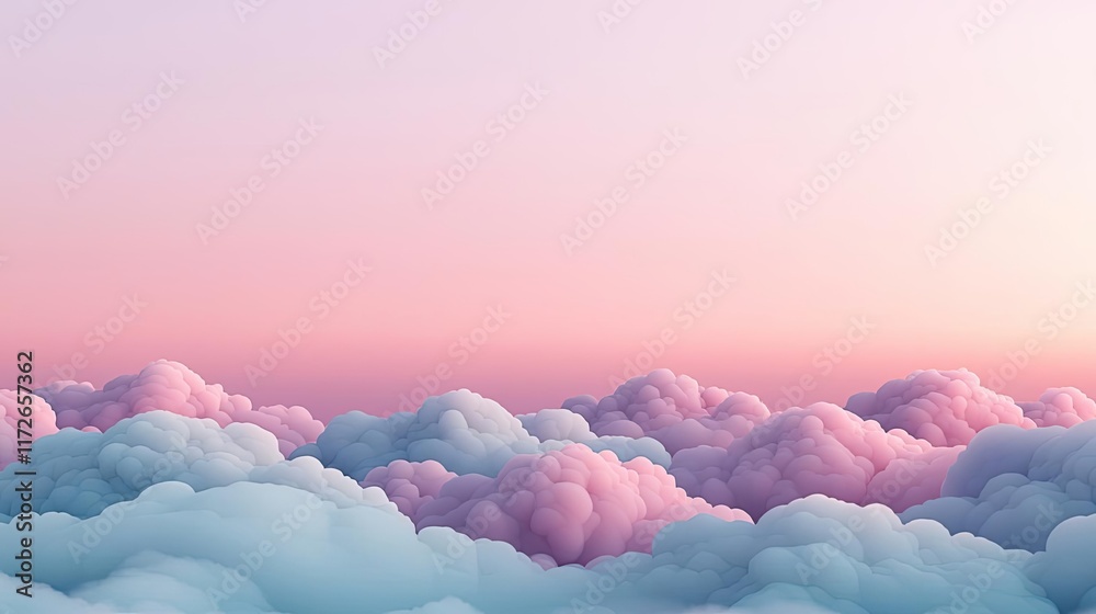 Poster minimal skies concept. beautiful pastel sky with fluffy clouds during sunset, creating a serene atmo