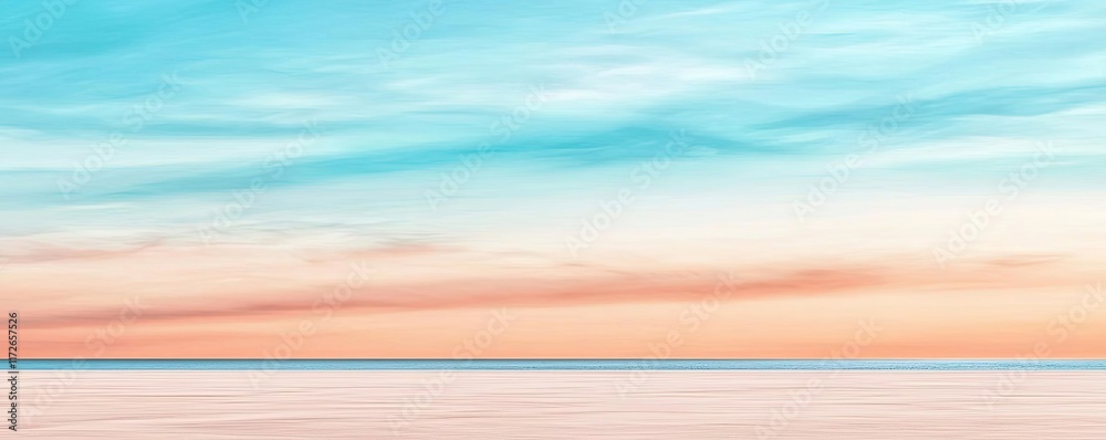 Poster minimal skies concept. a serene seascape with soft pastel colors blending in the sky and calm water.