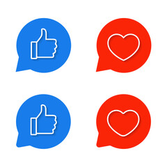 Obraz premium Like and love outline on speech bubble icon with shadow. Thumb up and heart sign symbol