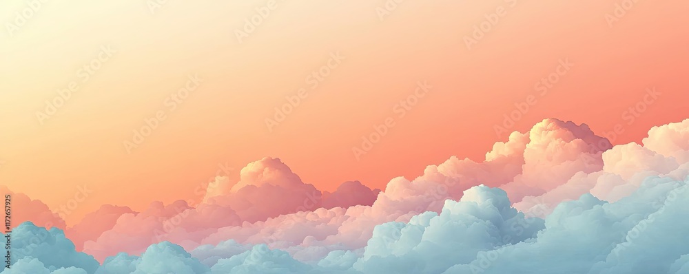 Poster minimal skies idea. a serene sunset sky with colorful clouds creating a picturesque view.