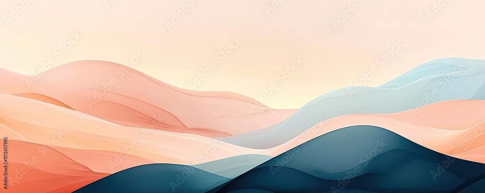 Poster Minimal skies idea. Abstract wave pattern in soft colors, creating a calm and tranquil visual effect.