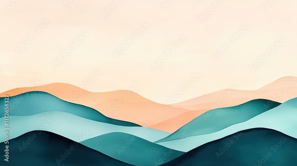 Poster minimal skies idea. abstract landscape with soft waves of colors depicting serene nature.