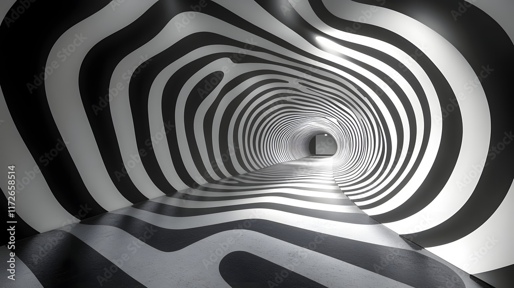 Aufkleber Abstract Black and White Backgrounds. A mesmerizing image of a swirling black and white tunnel creating an optical illusion of depth and movement.