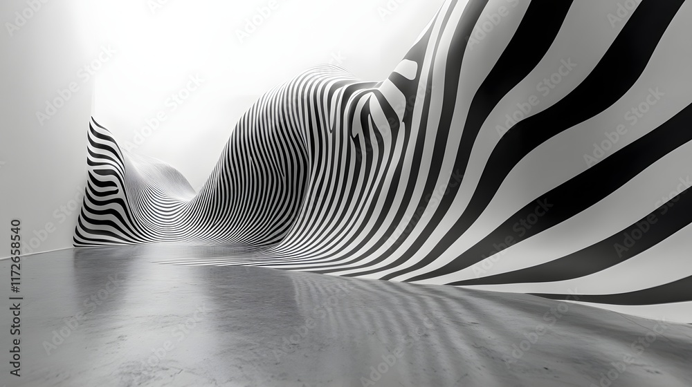 Poster abstract black and white backgrounds. 3d rendering of an abstract interior with black and white stri