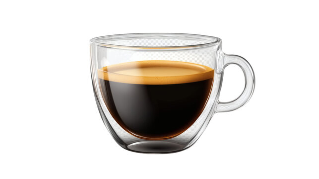 Glass cup of espresso coffee isolated on white transparent background