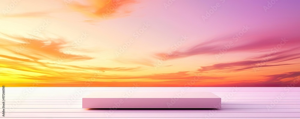 Poster minimal skies idea. a serene sunset view with a minimalist platform, ideal for presentations or disp