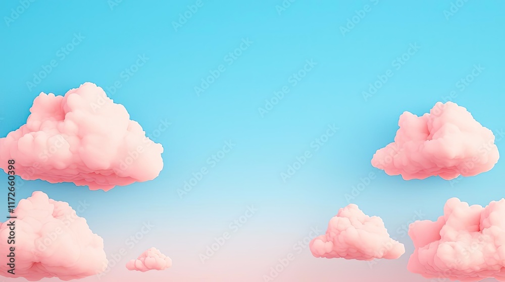 Poster minimal skies concept. soft pink clouds float peacefully against a gentle blue sky, creating a seren