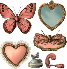 A collage of vintage items of animal such as an old fashione
