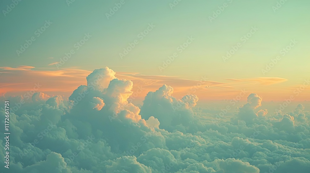 Poster minimal skies idea. vibrant clouds during sunset create a serene and peaceful sky atmosphere.
