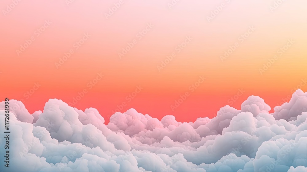 Poster minimal skies idea. a serene view of soft clouds against a pastel sunset sky, evoking calm and tranq