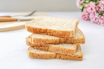 Whole wheat bread on white background	