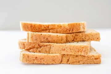 Whole wheat bread on white background,bread crust