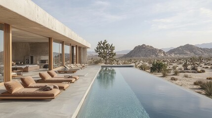 Fototapeta premium Relaxing in a rectangular swimming pool serene desert oasis luxury retreat tranquil environment scenic view modern design