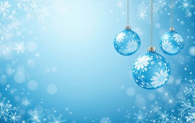 Blue Christmas background with holiday decorations and festive balls