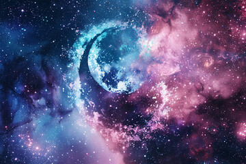 Obraz premium Astrological abstract composition with empty starry sky for zodiac sign symbol, abstract vivid composition consists of fictional unreal fantastic vision on background