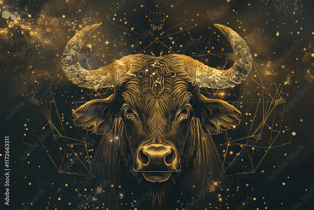 Canvas Prints astrological abstract composition with concept of taurus zodiac sign symbol, abstract vivid composit