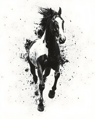 Powerful Dynamic Horse in Energetic Black and White Isolated Pose